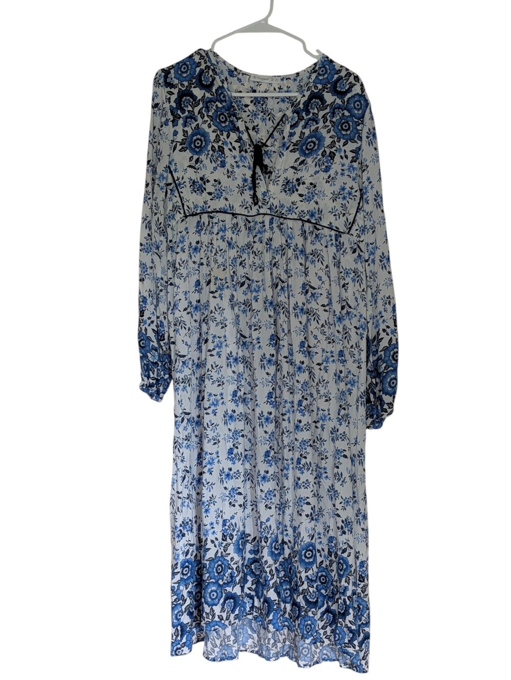 R. Vivimos White And Blue Floral Peasant Boho Dress